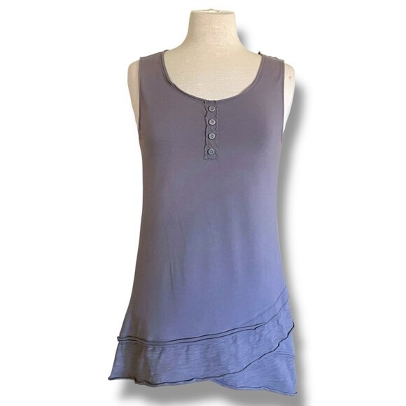 Neon Buddha Womens Tunic Tank Sz XS Gray Boho Artsy Lagenlook Top Asymmetric - Picture 1 of 8